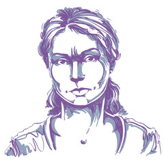 Graphic vector hand-drawn illustration of white skin angry lady with stylish haircut. People negative face expressions. Misunderstood theme.