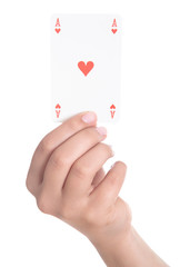 playing cards in hand isolated on white background