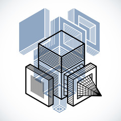 Abstract trigonometric construction, vector dimensional design template.