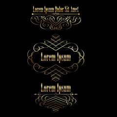 Golden calligraphic borders frames set