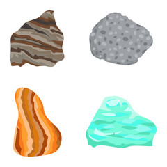 Collectionof semi precious gemstones vector stones and mineral colorful shiny jewelry material agate geology crystal isolated on white background.
