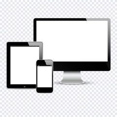 Modern Digital devices isolated on transparent background