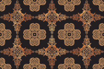 abstract symmetrical pattern retro vintage element medieval decoration on a black background