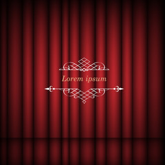 Red curtains and vintage border frame with space for text