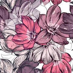 Fototapety  Piękny wektor wzór z roślin kwiaty magnolii. Idealny do wzorów nadruków na tkaninach