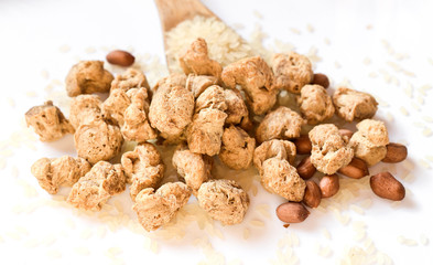 Textured vegetable protein, soy meat for a vegetarian diet