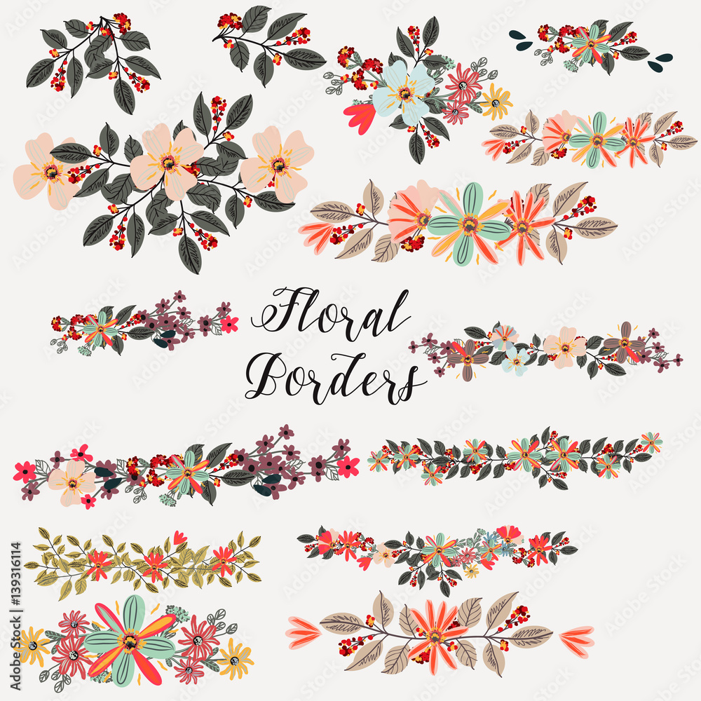 Aufkleber Cute vector collection from flower borders ideal for save the date cards. Vol2