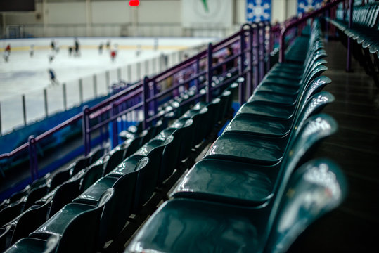 Plastic seat spectator stands for the ice hockey stadium 