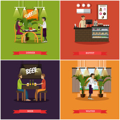 Vector set of pub concept posters in flat style