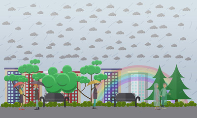 Rainy weather concept vector illustration in flat style
