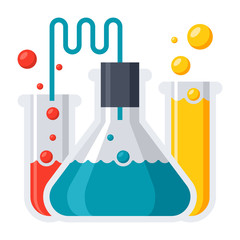 Laboratory flasks icon in flat style vector illustration