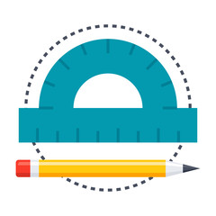 Geometry concept with protractor, pencil and circle