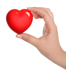 hands holding sweet little heart isolated on white background.