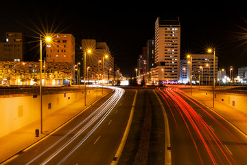 Fototapeta na wymiar Vitoria lights at night in Salburua