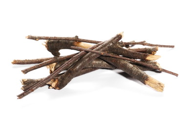 dry rotten branches pile for fire isolated on white background