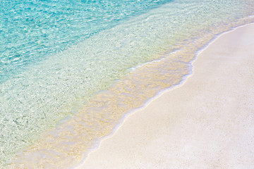 Sea view from tropical beach with sunny sky. Summer paradise beach website design. Tropical shore. Tropical sea in Maldives. Exotic summer beach sky clouds on horizon. Ocean beach relax outdoor travel