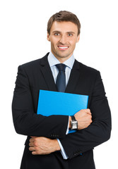 young businessman with blue folder