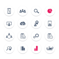 16 business icons set, reports, statistics and indexes