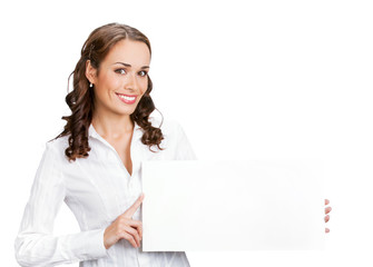 Fototapeta premium businesswoman showing blank signboard