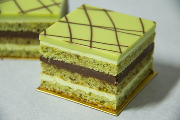  pistacho layer cake and chocolate garnache