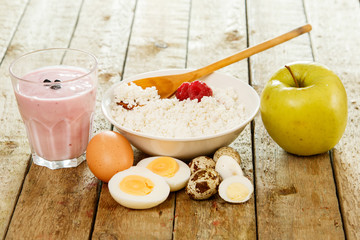 Healthy breakfast on wooden table