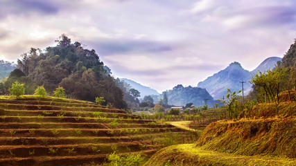 Beautiful Mountains and agriculture at doi ang khang in thailand
