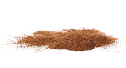 pile cocoa powder isolated on white background