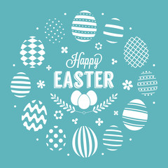 Happy easter headline in circle of eggs frame, silhouette design