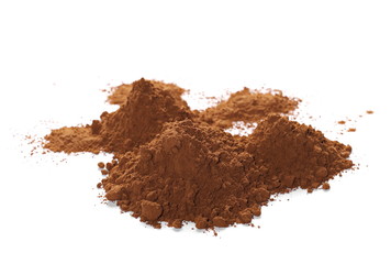 pile cocoa powder isolated on white background
