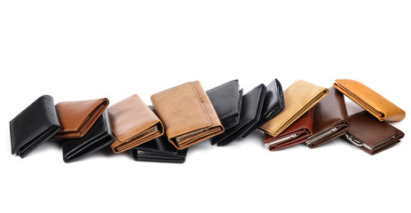 Different wallets on white background