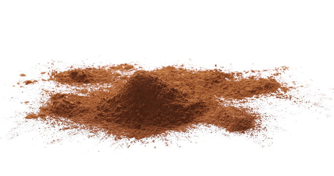 pile cocoa powder isolated on white background