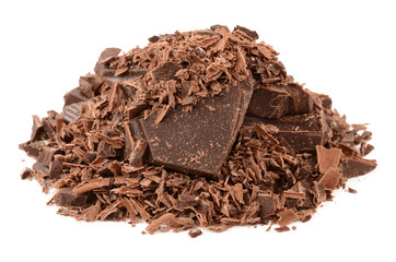 Dark chocolate on a white background