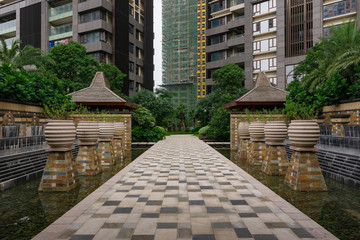 Fototapeta na wymiar pathway in outdoor of a residential building