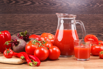 Set of red fresh raw vegetables on the table