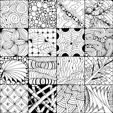 Hand drawn zentangle background for coloring pag
