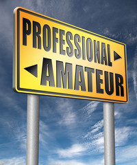 professional amateur expert novice or beginner skilled specialist or rookie road sign.