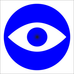 Blue icon of eye in a circle isolated on white background. Vector illustration.