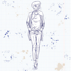 Vector elegant woman with cats head