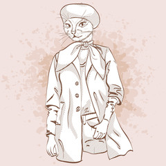 Vector elegant woman with cats head