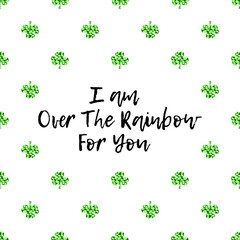 Saint Patricks Day greeting card with sparkled green clover leaves and text