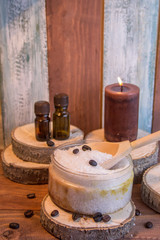 Spa concept: sea salt, essential oils, candle