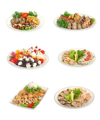Set of festive meals of meat and vegetables  isolated