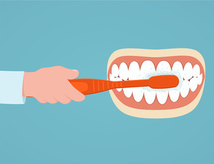 Brushing teeth. Man with toothbrush in hand brushing her teeth. Concept oral care.