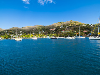 Blick auf die Bucht vor Port Elisabeth, , Port Elisabeth, Bequia, Inseln über dem Winde, , Kleine Antillen, , Grenadinen,  St. Vincent und die Grenadinen, Mittelamerika, Karibik
