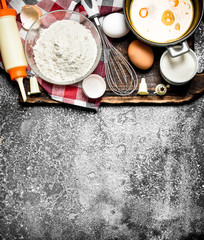 Baking background. Fresh ingredients for baking.