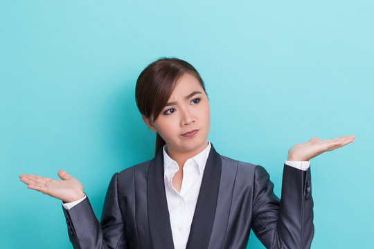 Serious woman on isolated background