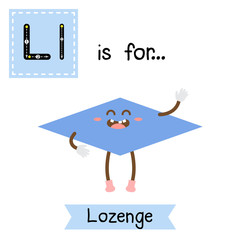 Letter L cute children colorful geometric shapes alphabet tracing flashcard of Lozenge for kids learning English vocabulary.