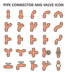 Pipe icon and flange fitting. Include control valve and pressure gauge or manometer. For pipeline construction and transportation liquid or gas i.e. crude, oil, natural gas, sewage, wastewater etc. 