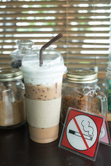 Iced mocha coffee on table