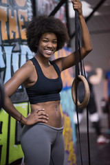 Fototapeta na wymiar portrait of black women after workout dipping exercise